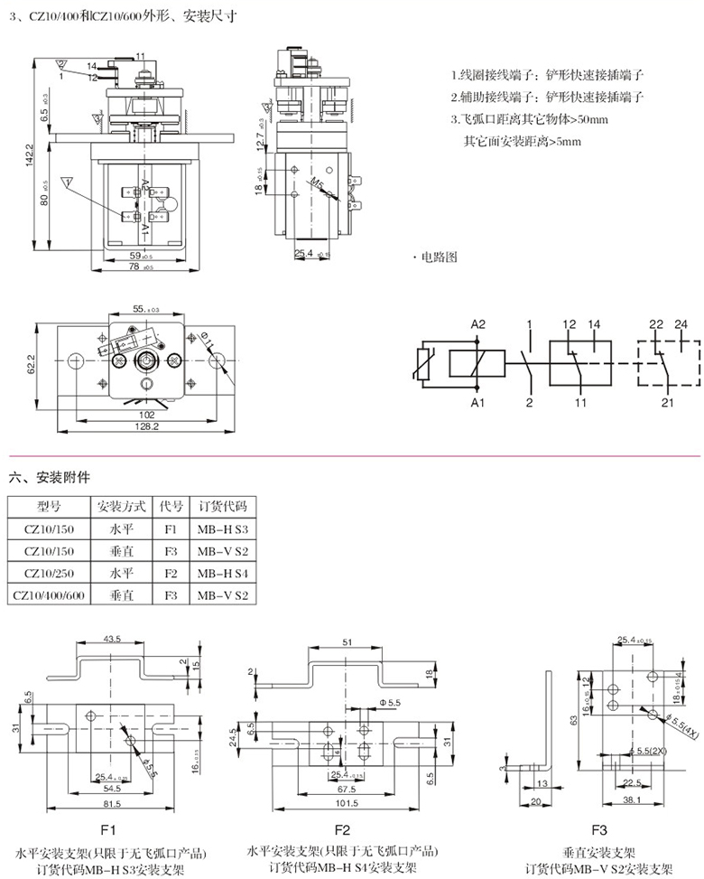 CZ10系列单极常开直流接触器