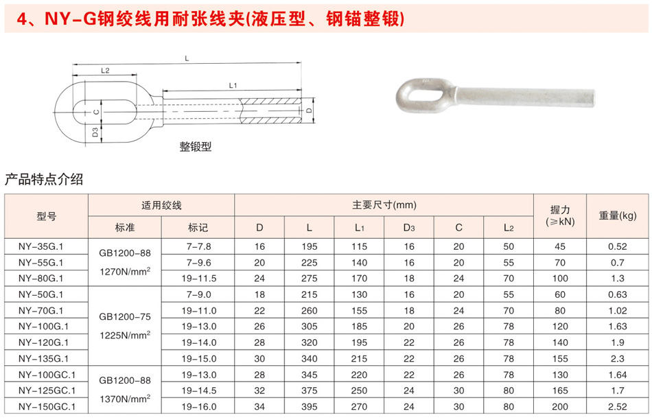 NY-G钢绞线用耐张线夹（液压型、钢锚整锻）