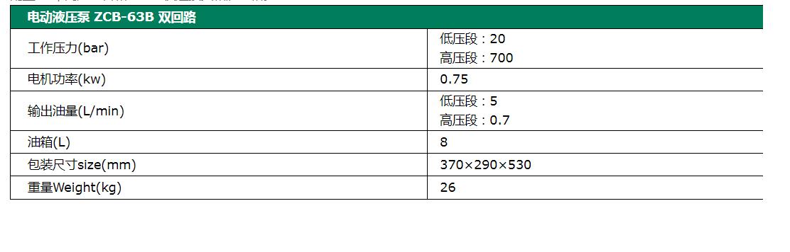 电动液压泵ZCB-63B双回路普通泵