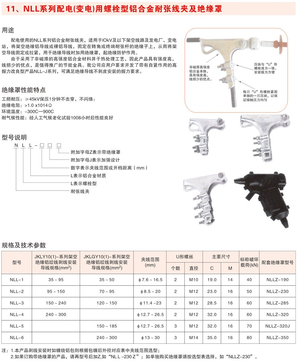 NLL系列配电(变电)用螺栓型铝合金耐张线夹及绝缘罩