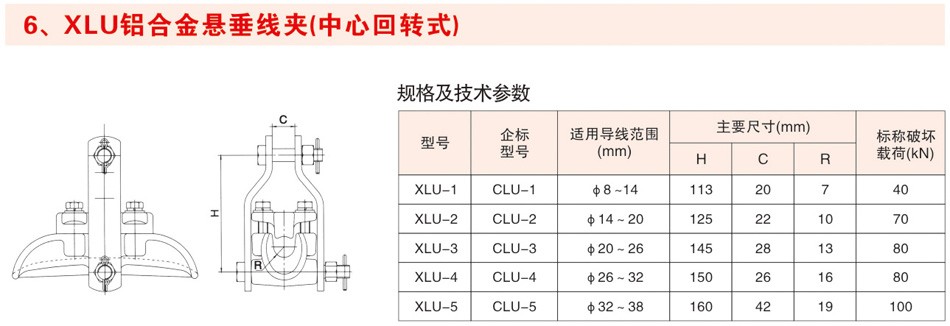 XLU铝合金悬垂线夹（中心回转式）