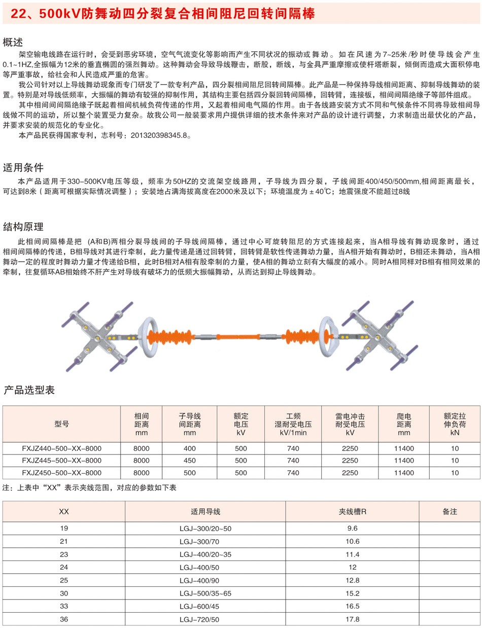 500KV防舞动四分裂复合相间阻尼回转间隔棒