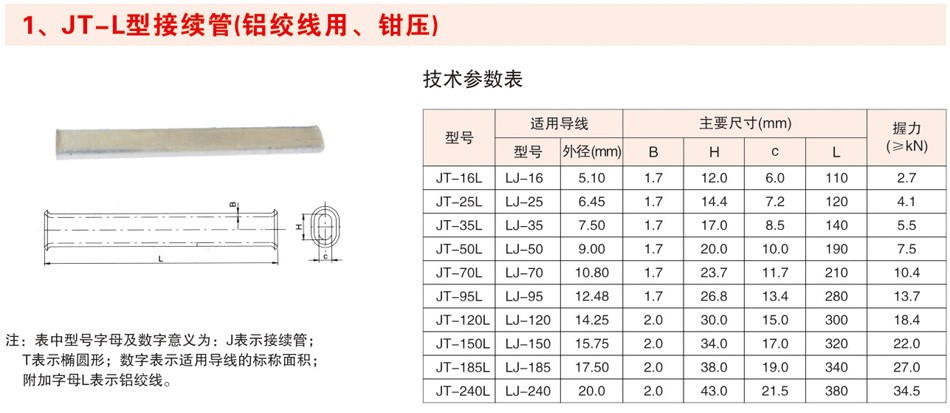 JT-L型接续管（铝绞线用、钳压）