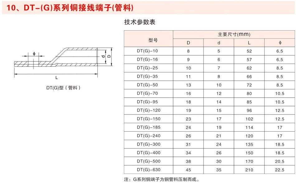 DT-(G)系列铜接线端子（管料）