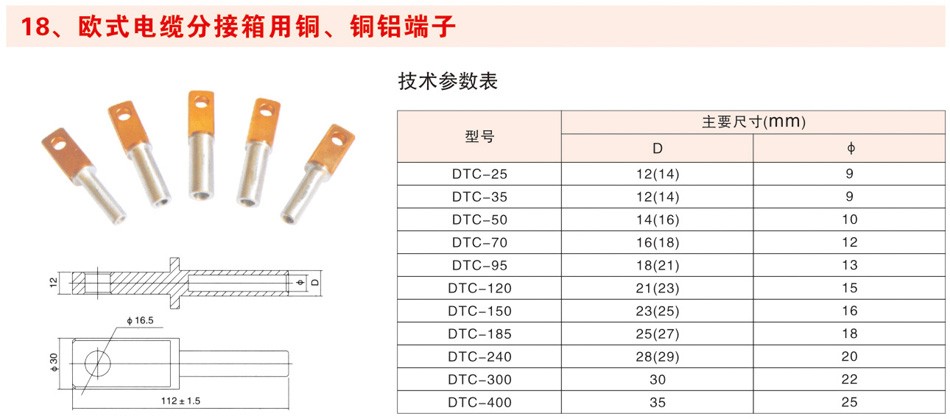 欧式电缆分接箱用铜、铜铝端子