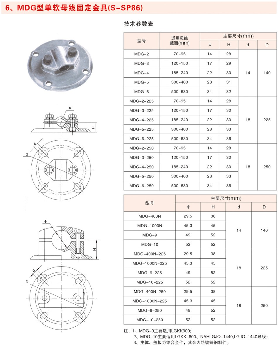 MDG型单软母线固定金具（S-SP86）