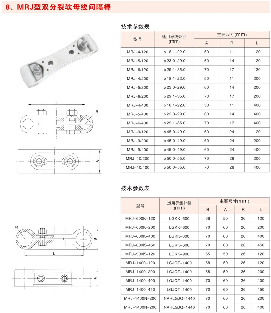 MRJ型双分裂软母线间隔棒