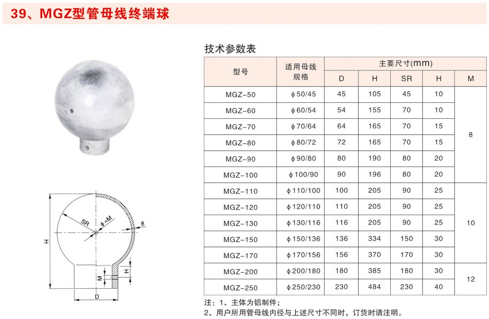 MGZ型管母线终端球