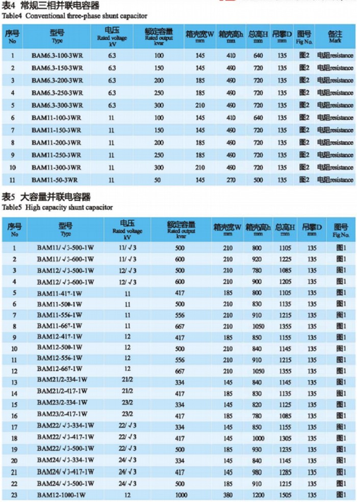 BAM和AAM型高压并联/滤波电容器