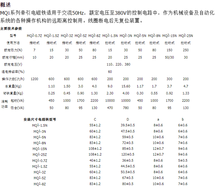 直流电磁铁GXMQ1-200-Z灭磁断路器的合闸电磁铁MQM5-30-150-Z1