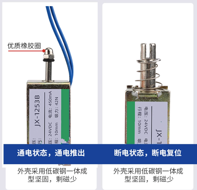 贯穿式小微型直流推拉电磁铁12V推杆伸缩撞击电磁铁24v长行程