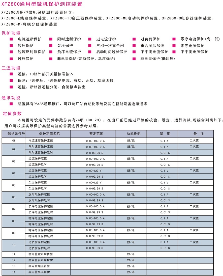 XFZ800-L线路保护测控装置