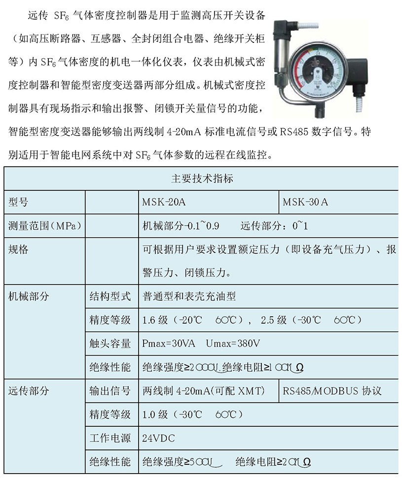 远传SF6气体密度控制器