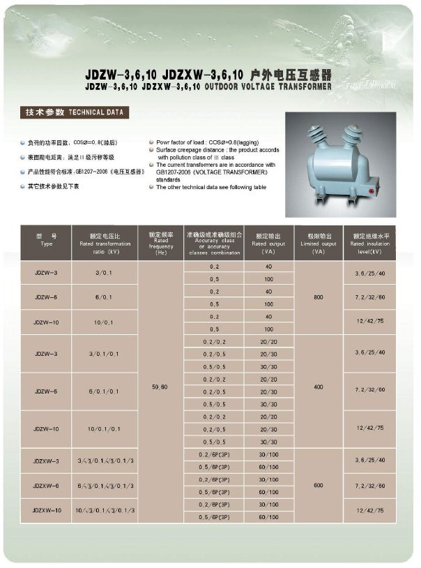JDZW-3,6,10 JDZXW-3,6,10户外10KV电压互感器