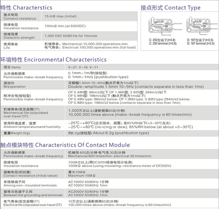 V-166-1c25微动开关