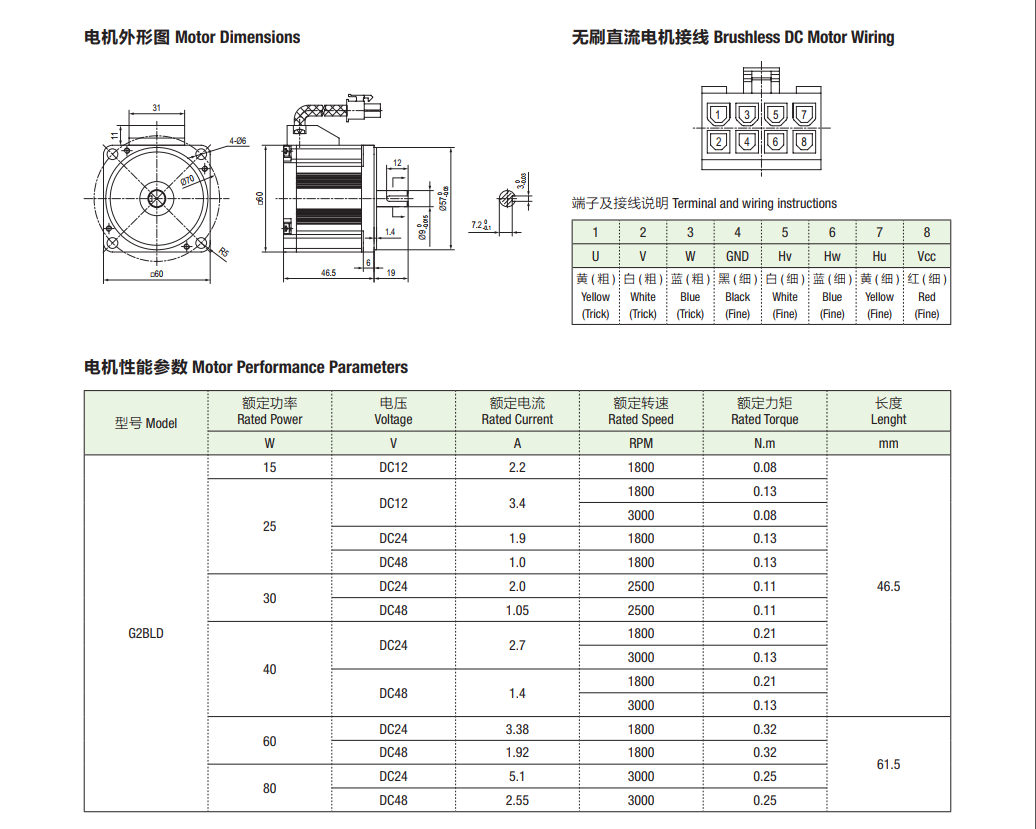 60系列无刷直流电机（15W-80W）