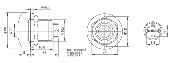 HBDGQ16M-10D/L/A/◆/△/▲/T/★型金属开关按钮