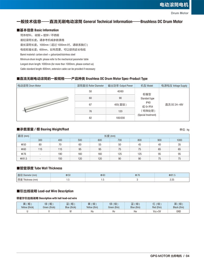 直流无刷电动滚筒
