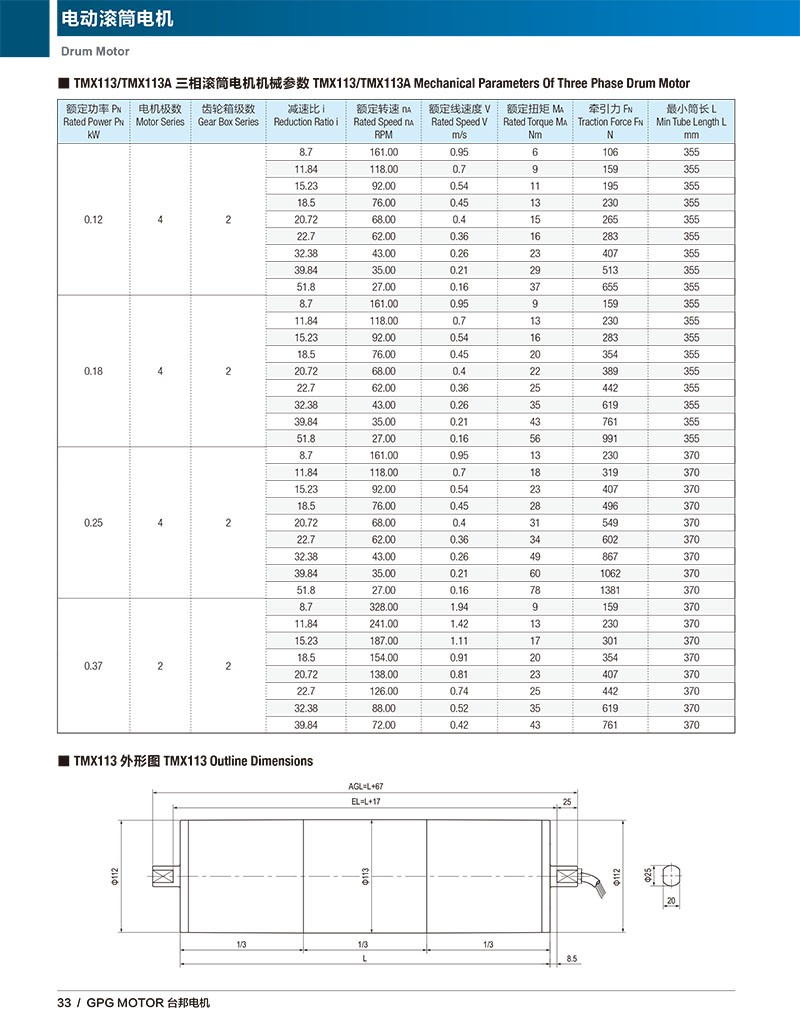 TMX113电动滚筒电机