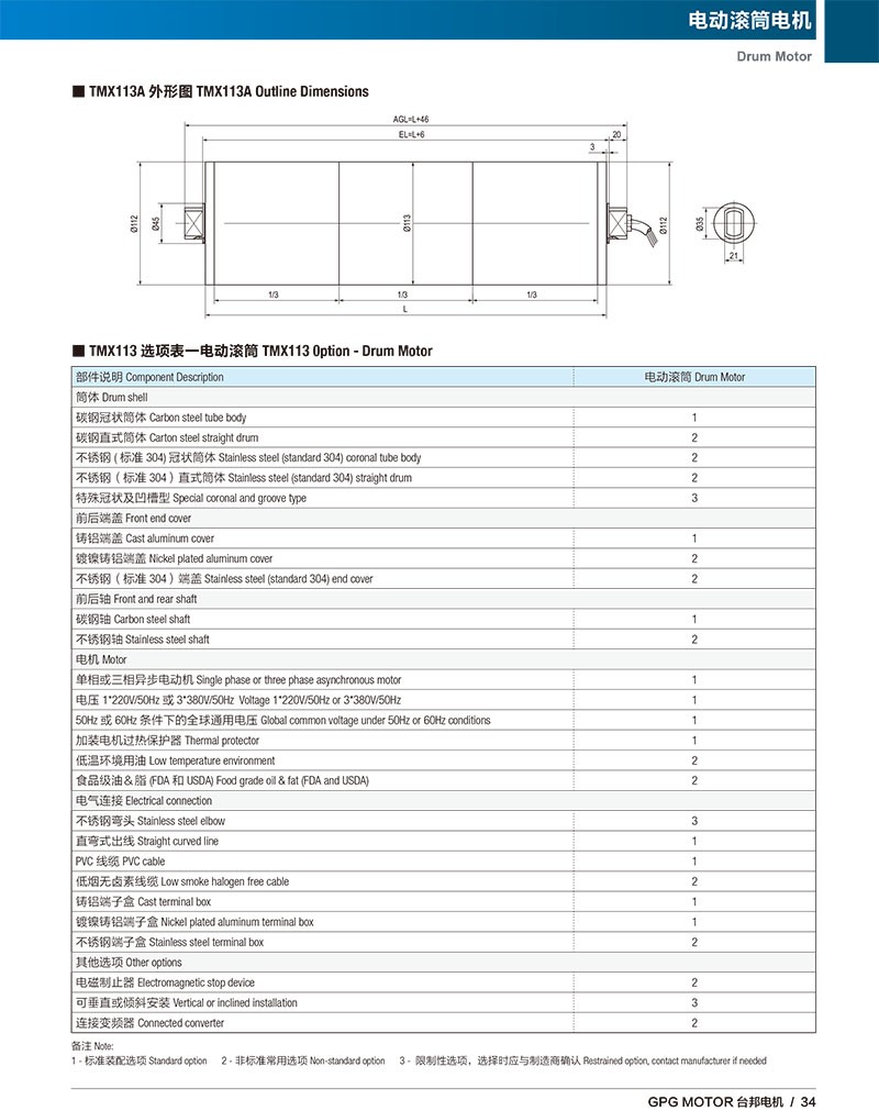 TMX113电动滚筒电机