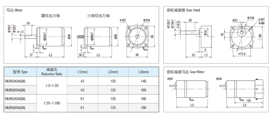 5IK/5RK 交流减速马达（40W-60W）（90mm）