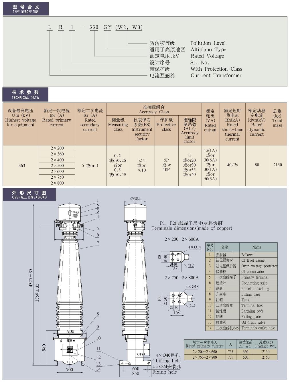 35-330kV-LB1-330型油浸正立式电流互感器