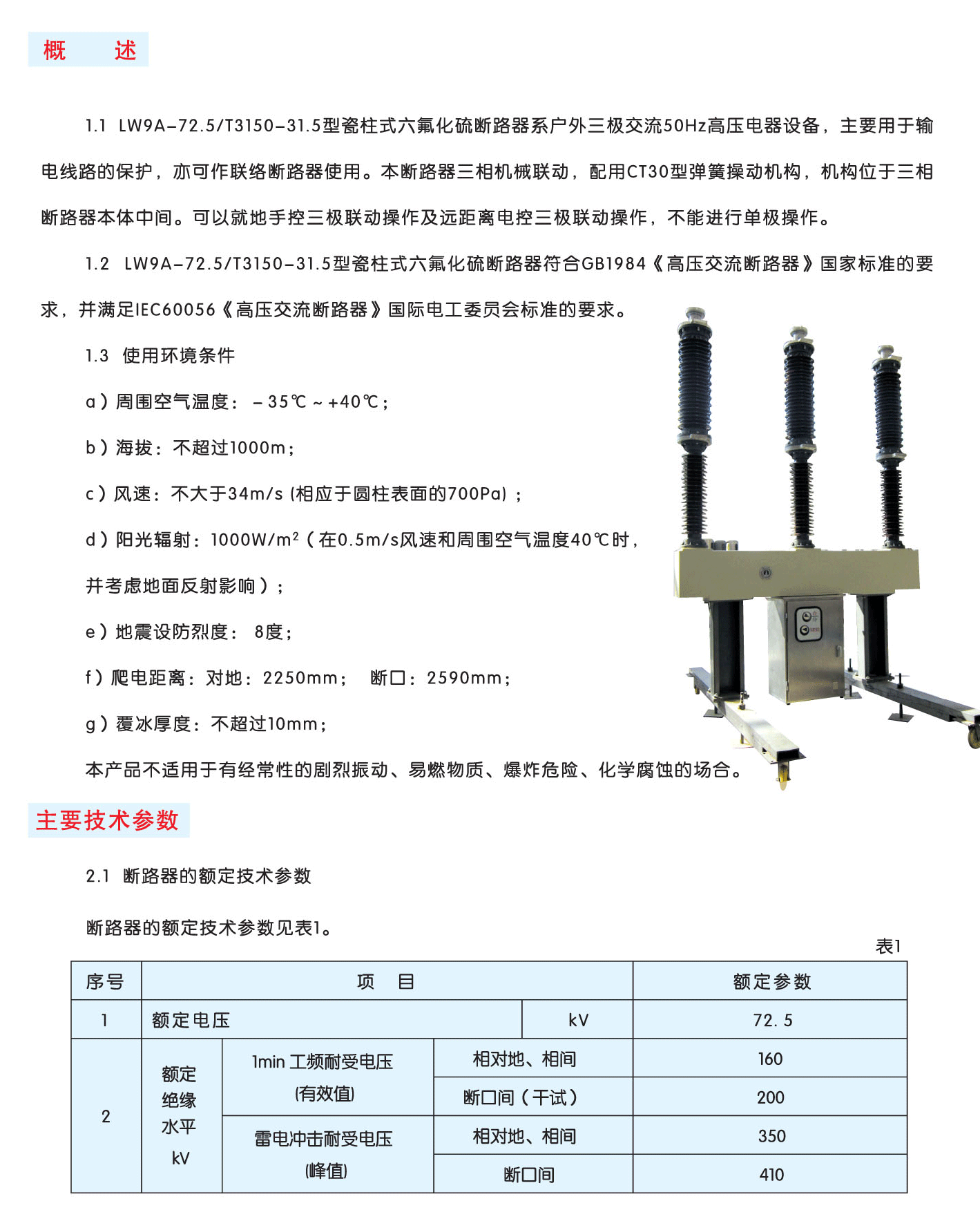 LW9A-72.5型瓷柱式六氟化硫断路器