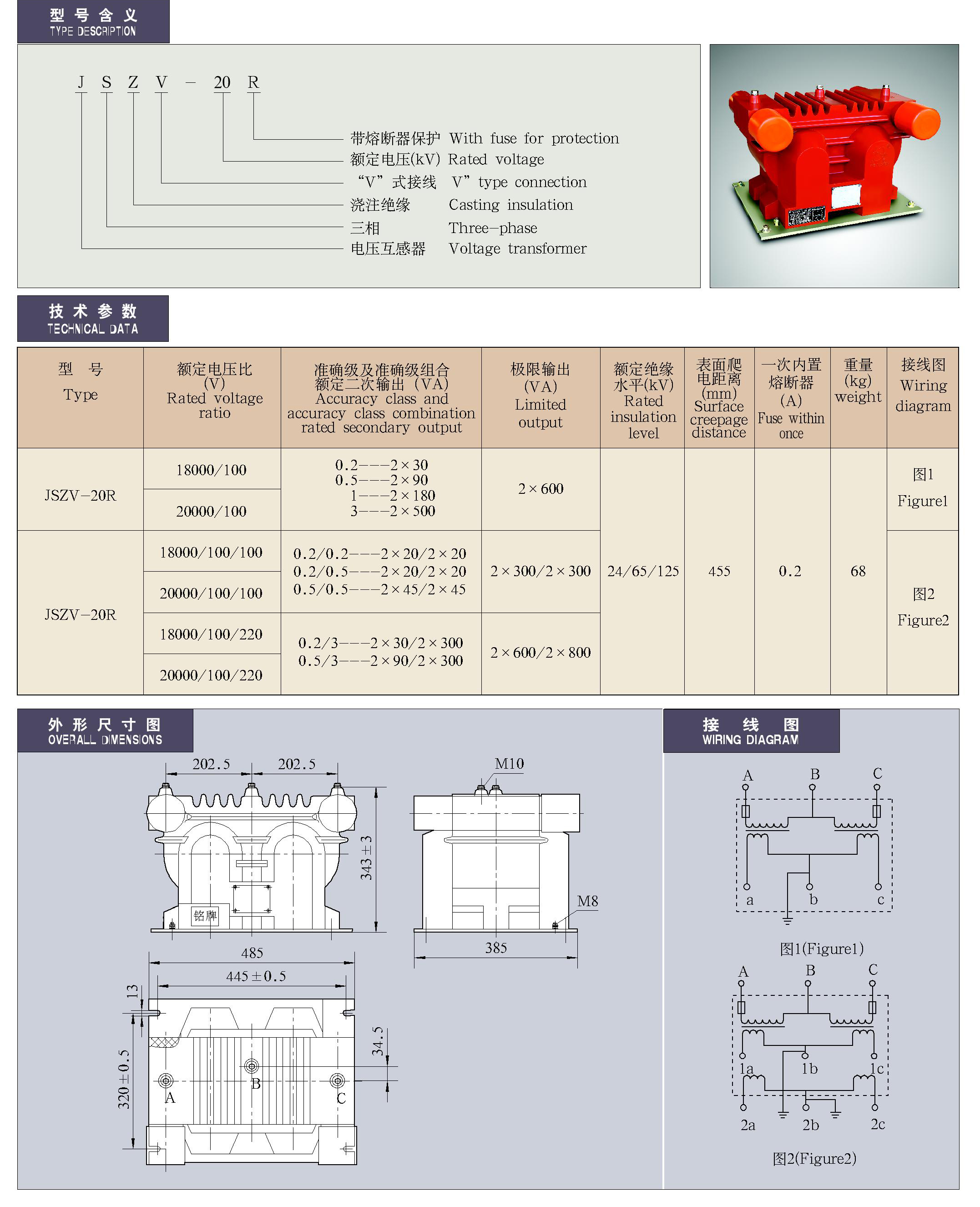 15-24kV环氧树脂电压互感器​JSZV-20R型全封闭户内三相电压互感器