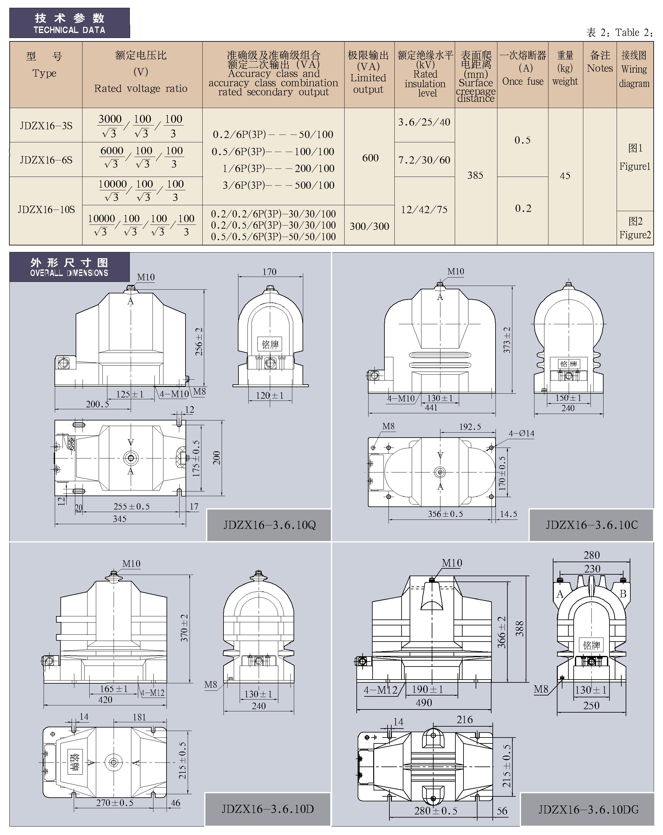 ​JDZX16-3、6、10Q(D)(G)(C、S)系列全封闭户内单相电压互感器