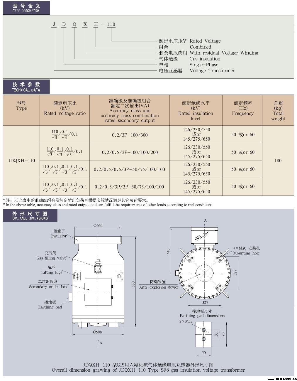35-220kV GIS配套-JDQXH-110型SF6气体绝缘电压互感器