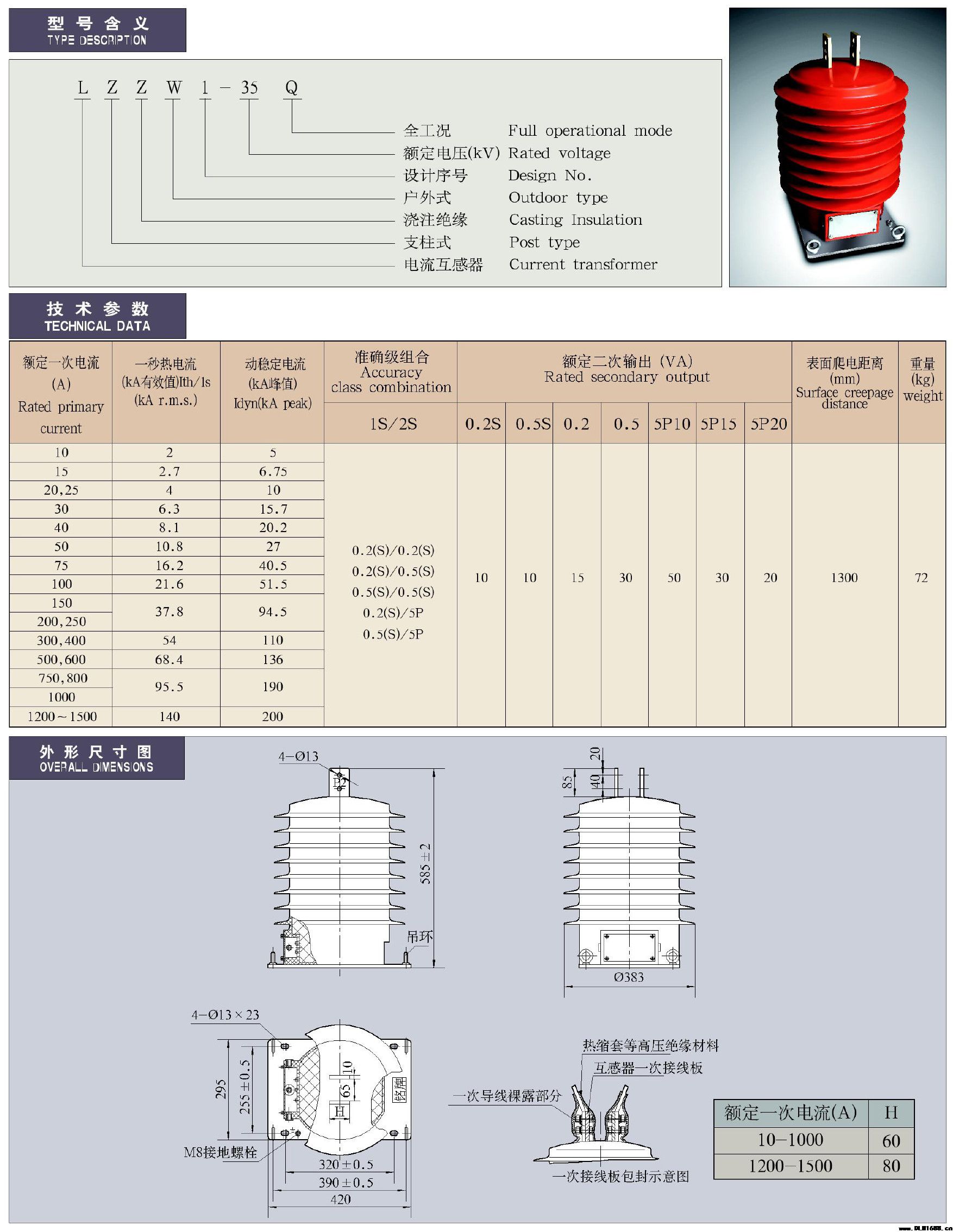 27.5-35kV环氧树脂支柱式电流互感器​LZZW1-35Q型电流互感器