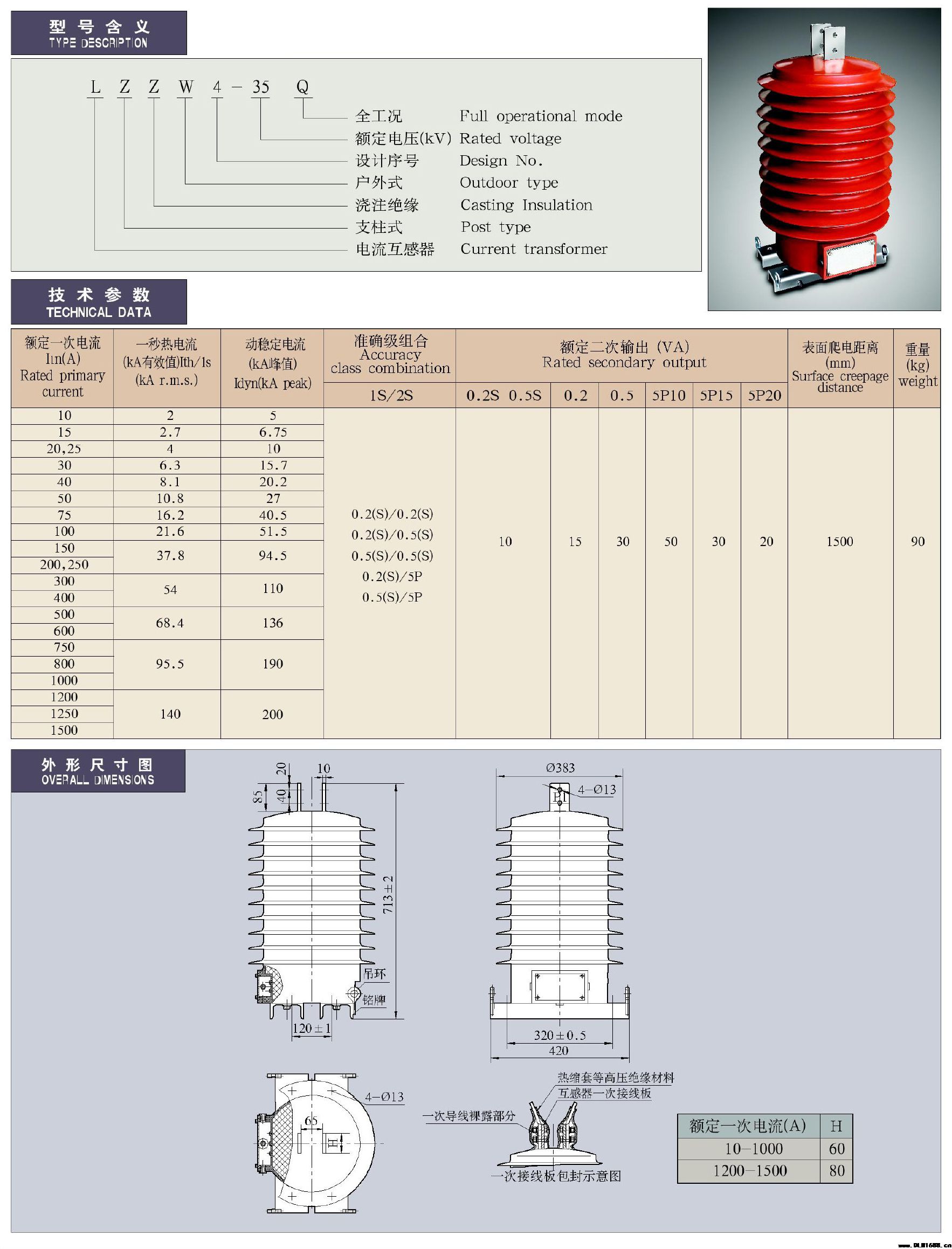 27.5-35kV环氧树脂支柱式电流互感器​LZZW4-35Q型电流互感器